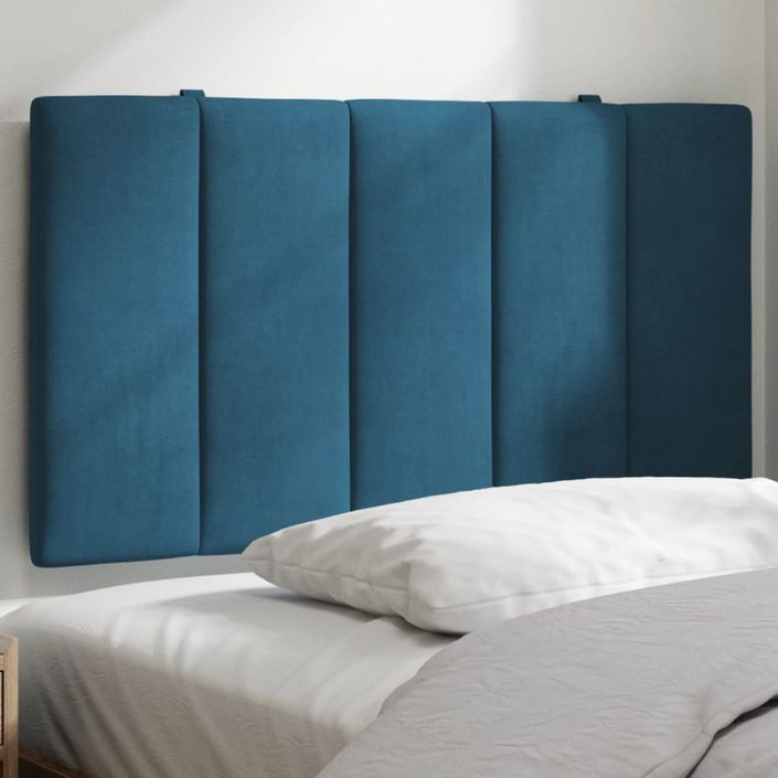 Coussin de tête de lit bleu 90 cm velours - Photo n°1