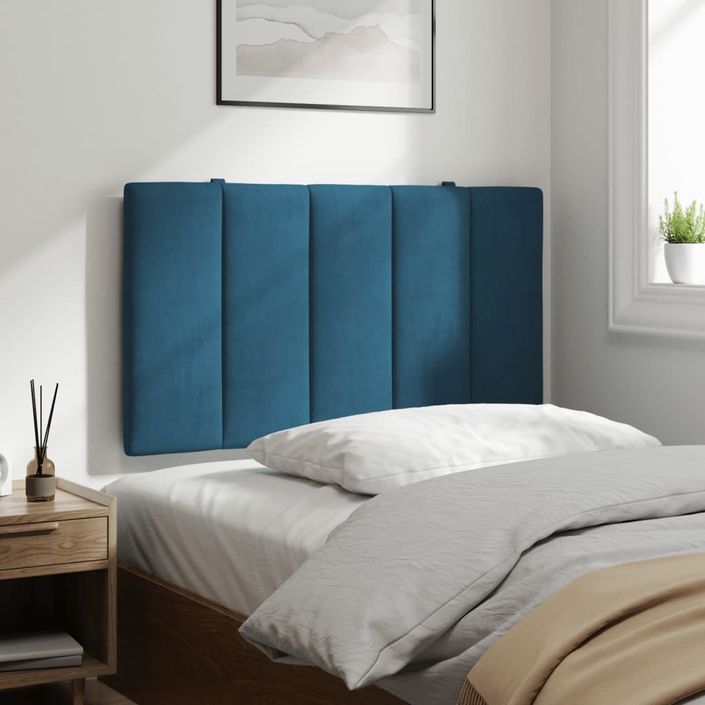 Coussin de tête de lit bleu 90 cm velours - Photo n°4