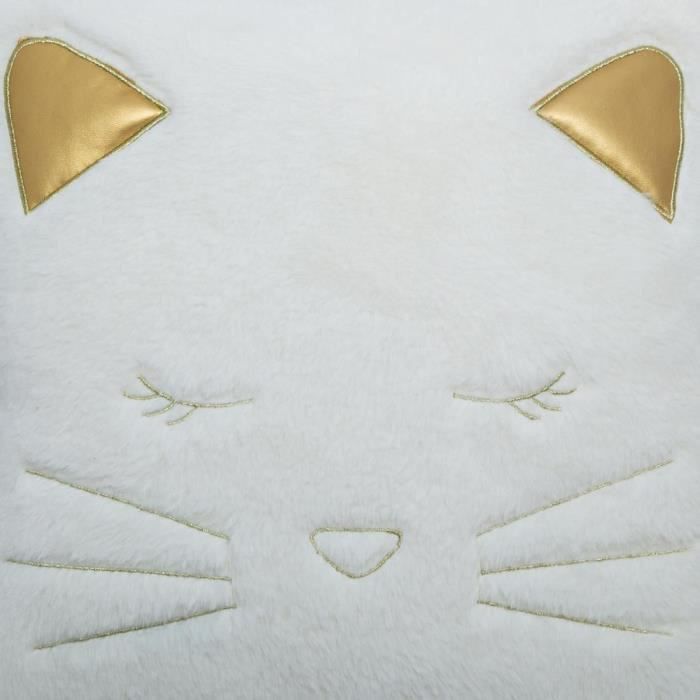Coussin Fake Fur Chat 100% polyester - Blanc - Photo n°3