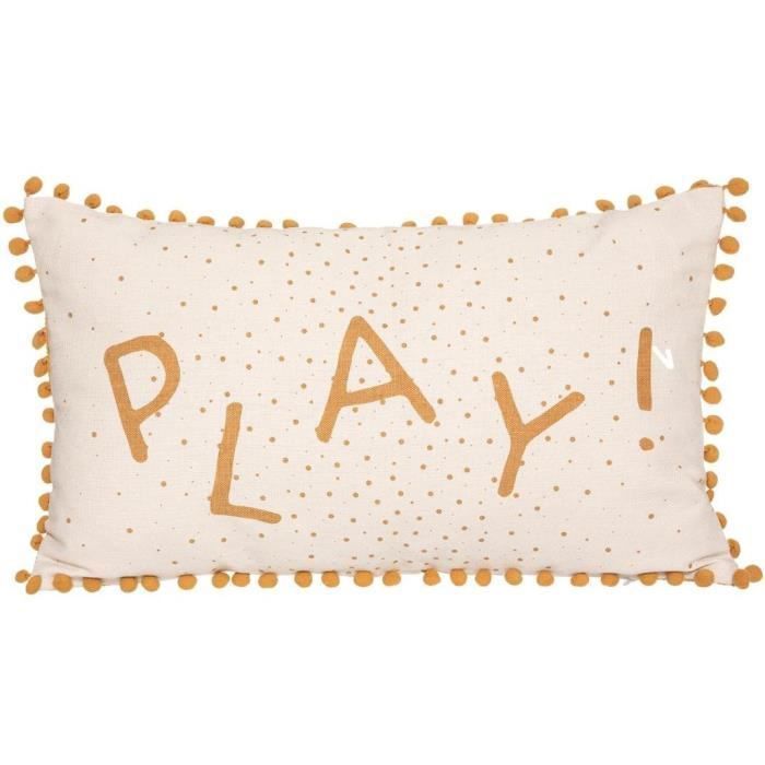 Coussin pompon rectangulaire - Ocre - Photo n°1