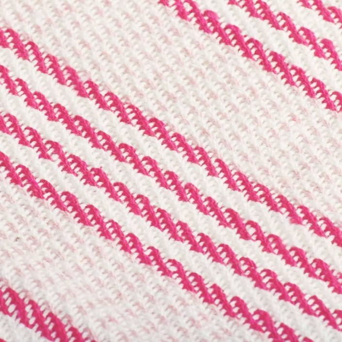 Couverture coton à rayures 160 x 210 cm Rose et Blanc - Photo n°2