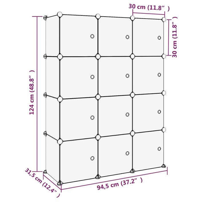 Cubes de rangement 12 pcs avec portes Noir PP - Photo n°8