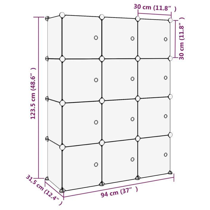 Cubes de rangement 12 pcs avec portes Transparent PP - Photo n°8