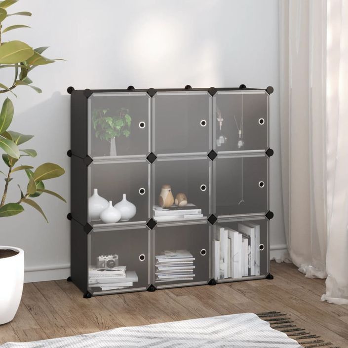 Cubes de rangement 9 pcs avec portes Noir PP - Photo n°2