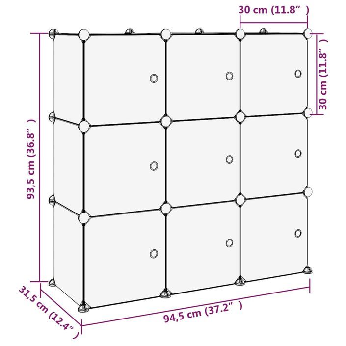 Cubes de rangement 9 pcs avec portes Noir PP - Photo n°8