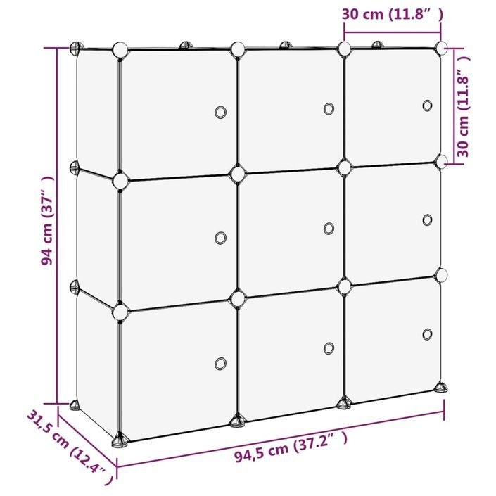 Cubes de rangement 9 pcs avec portes Transparent PP - Photo n°8