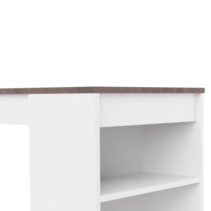 CURRY Table bar de 2 a 4 personnes style contemporain blanc mat et effet béton - L 115 x l 50 cm - Photo n°4