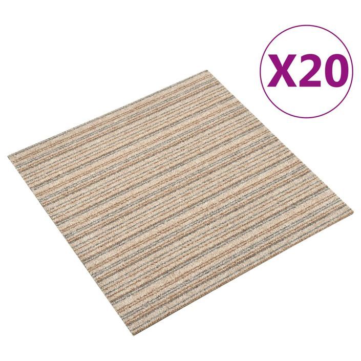 Dalles de tapis de sol 20 pcs 5 m² 50x50 cm Beige rayé - Photo n°1