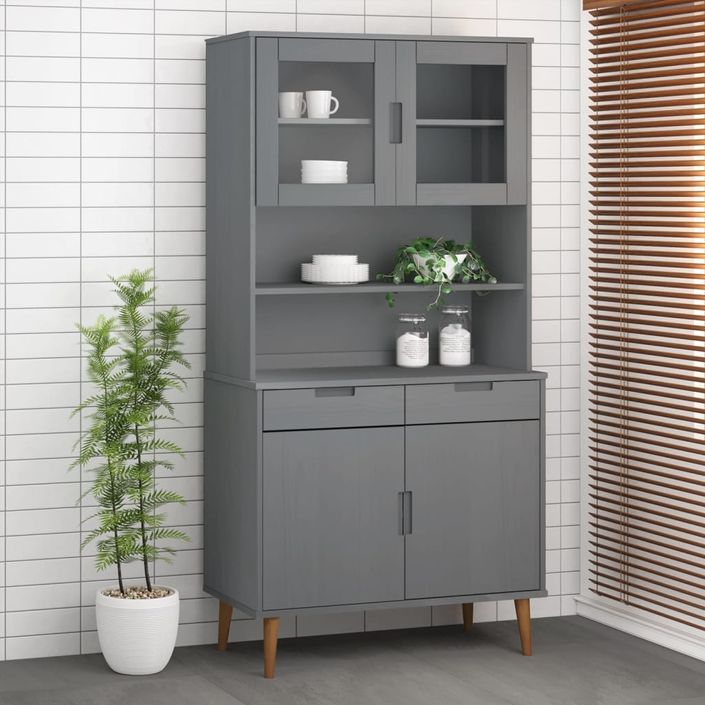 Dessus de buffet MOLDE Gris 90x35x100 cm Bois massif de pin - Photo n°2