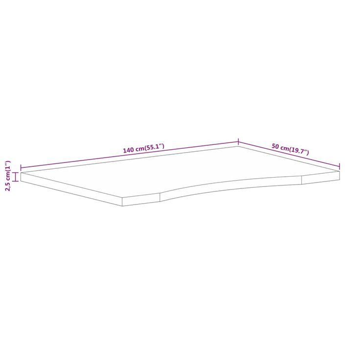 Dessus de bureau avec courbe 140x50x2,5 cm manguier massif brut - Photo n°8