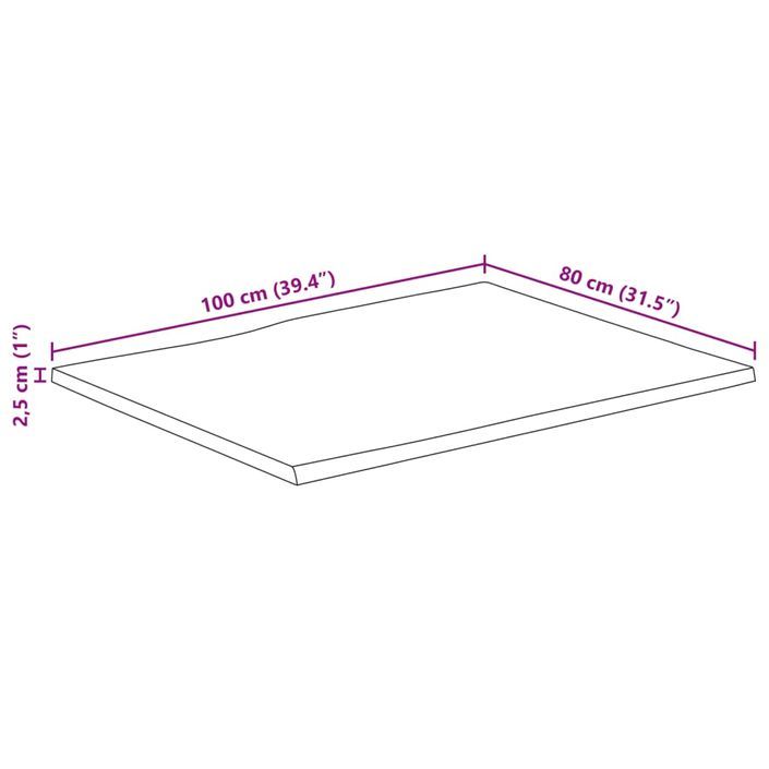 Dessus de table 100x80x2,5 cm rectangulaire bois massif acacia - Photo n°9