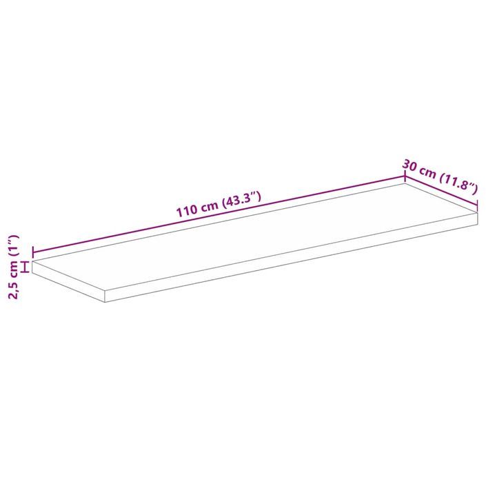 Dessus de table 110x30x2,5cm rectangulaire bois massif d'acacia - Photo n°9