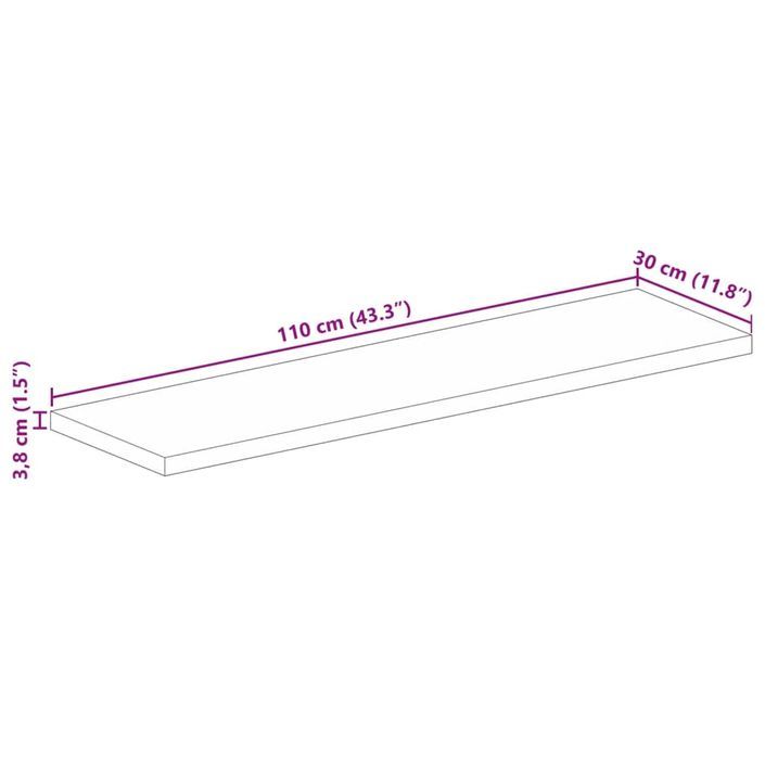 Dessus de table 110x30x3,8cm rectangulaire bois massif d'acacia - Photo n°9