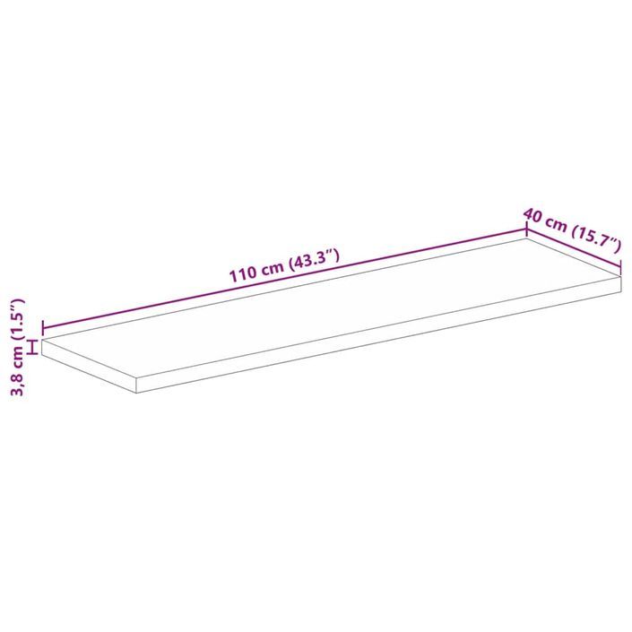 Dessus de table 110x40x3,8cm rectangulaire bois massif d'acacia - Photo n°9