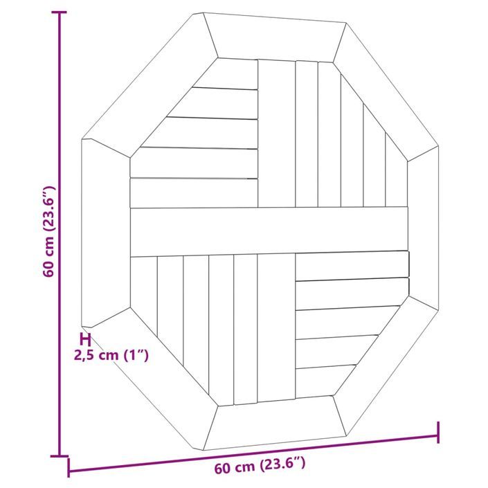 Dessus de table 60x60x2,5 cm octogonal bois de teck massif - Photo n°6