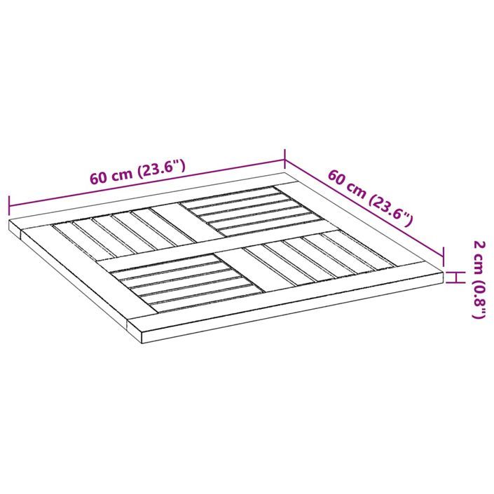 Dessus de table 60x60x2 cm carré bois massif d'acacia - Photo n°8