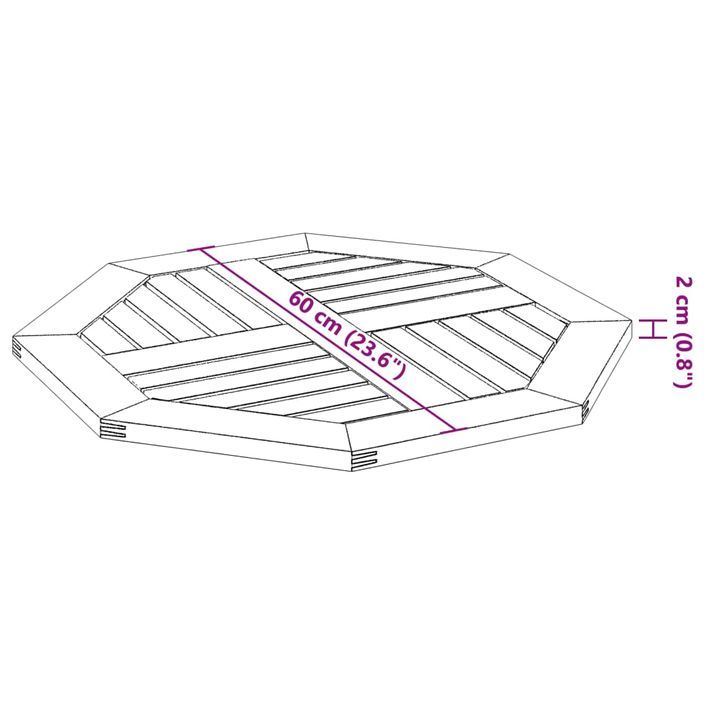 Dessus de table 60x60x2 cm octogonal bois massif d'acacia - Photo n°8
