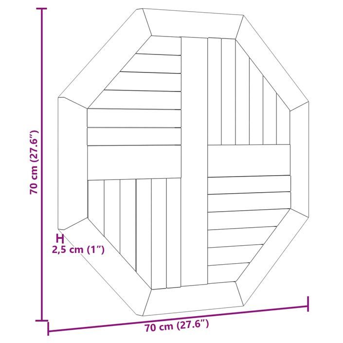 Dessus de table 70x70x2,5 cm octogonal bois de teck massif - Photo n°6