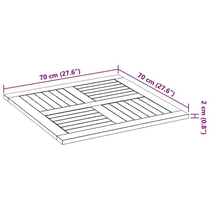 Dessus de table 70x70x2 cm carré bois massif d'acacia - Photo n°8