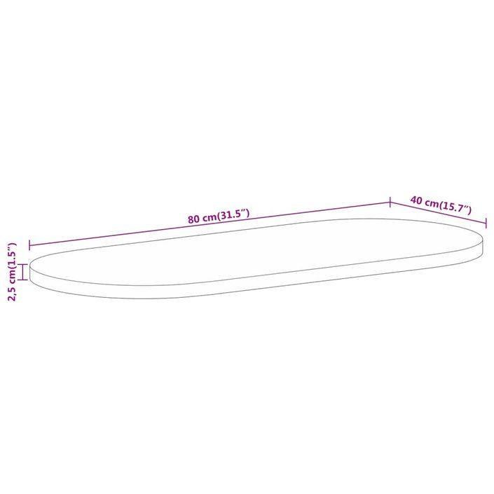 Dessus de table 80x40x2,5 cm ovale bois massif de manguier brut - Photo n°8