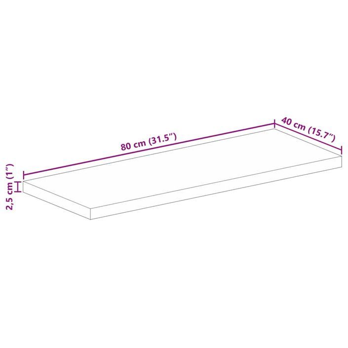 Dessus de table 80x40x2,5 cm rectangulaire bois massif manguier - Photo n°9