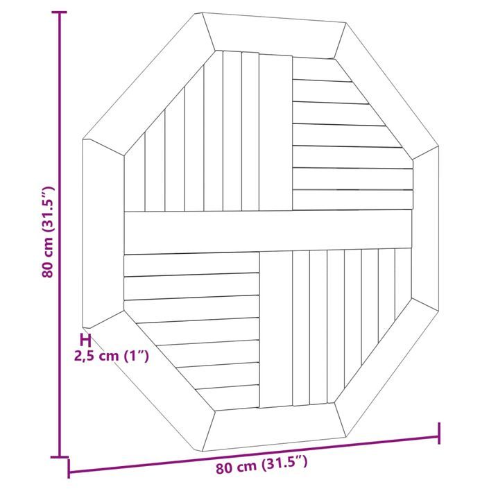 Dessus de table 80x80x2,5 cm octogonal bois de teck massif - Photo n°6