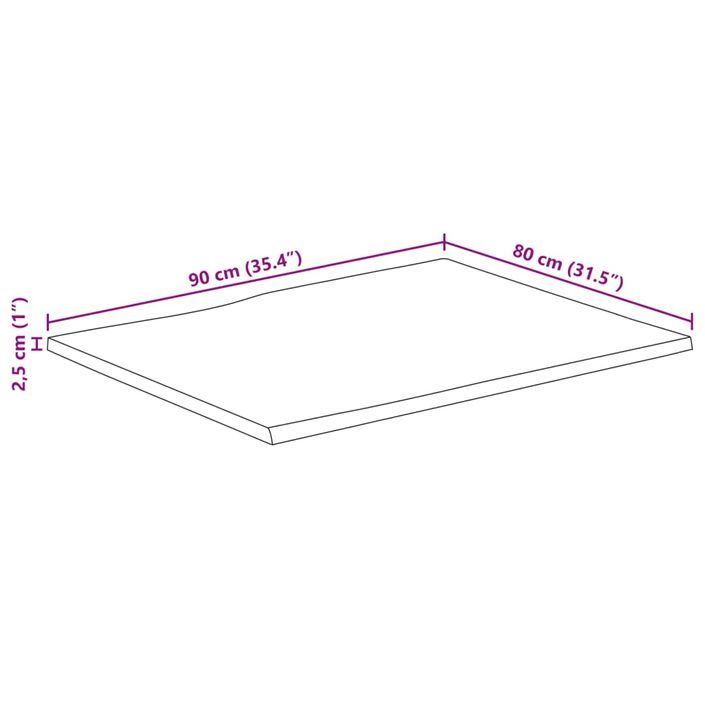 Dessus de table 90x80x2,5 cm rectangulaire bois massif d'acacia - Photo n°9