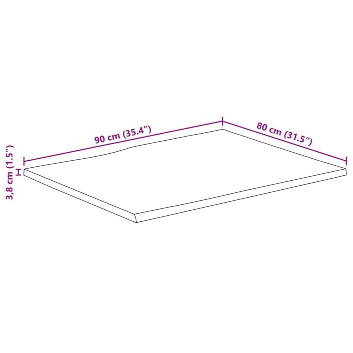 Dessus de table 90x80x3,8 cm rectangulaire bois massif d'acacia - Photo n°9