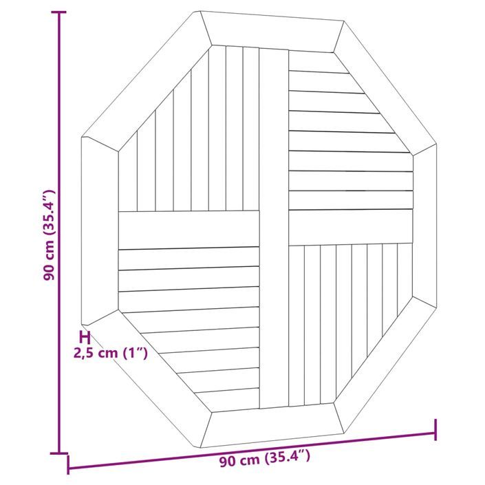 Dessus de table 90x90x2,5 cm octogonal bois de teck massif - Photo n°6