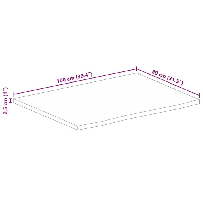 Dessus de table à bord vivant 100x80x2,5cm bois massif manguier - Photo n°9