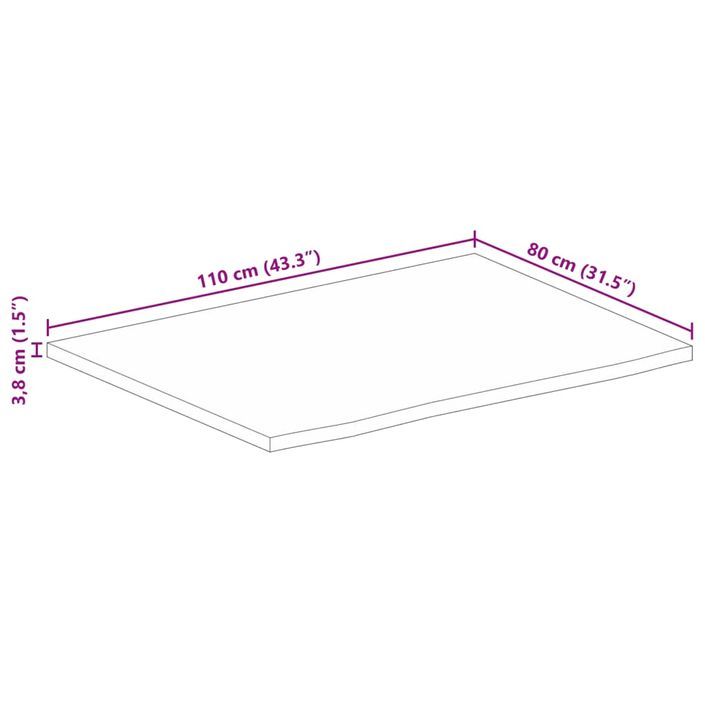 Dessus de table à bord vivant 110x80x3,8cm bois massif manguier - Photo n°9