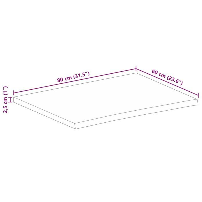 Dessus de table à bord vivant 80x60x2,5 cm bois massif manguier - Photo n°9