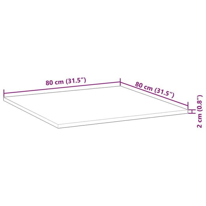 Dessus de table carré 80x80x2 cm bois massif d'acacia - Photo n°9