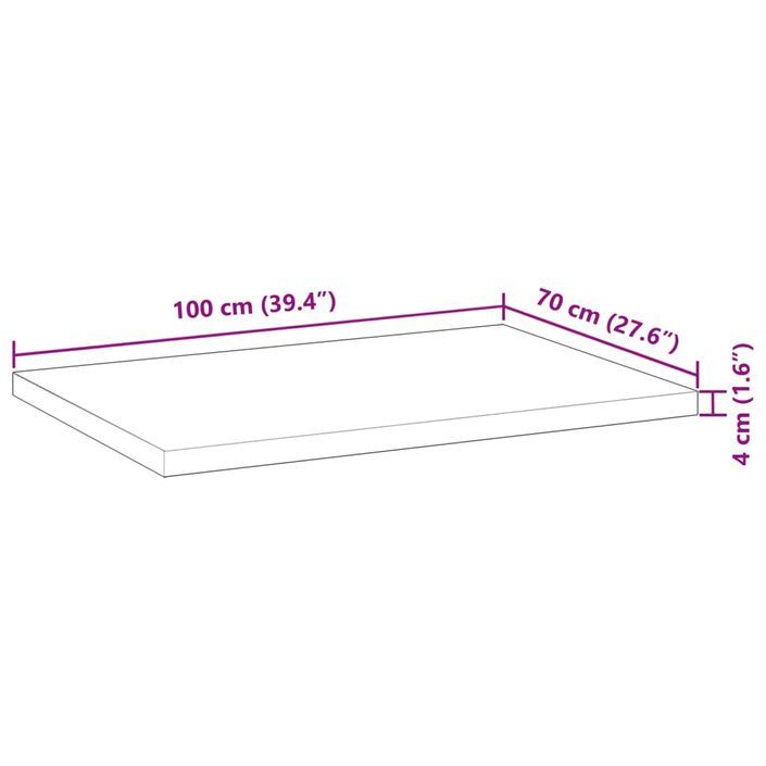 Dessus de table rectangulaire 100x70x4 cm bois massif d'acacia - Photo n°9