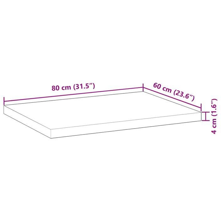 Dessus de table rectangulaire 80x60x4 cm bois massif d'acacia - Photo n°9