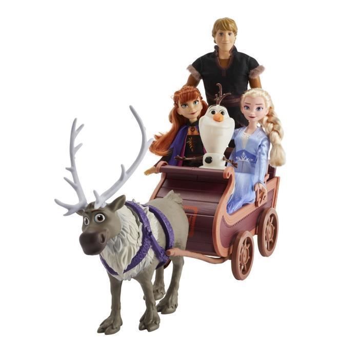 Disney La Reine des Neiges 2 - Poupées Elsa, Anna, Kristoff, Olaf et Sven - Coffret de 5 figurines et traîneau - Photo n°1