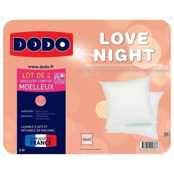 DODO Lot de 2 Oreillers LOVE NIGHT 60X60 cm - Photo n°2