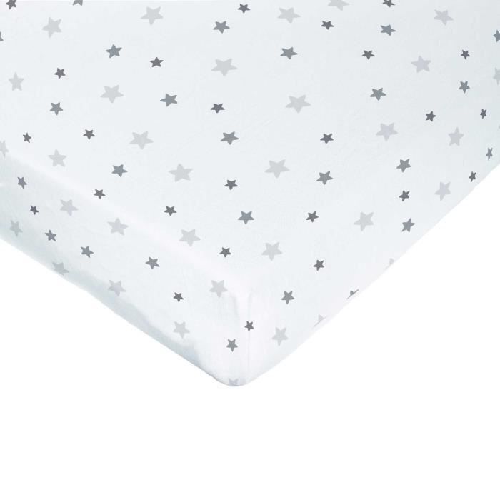 DOMIVA Drap housse imprimé - 60 x 120 cm - Blanc imp étoiles - Photo n°1