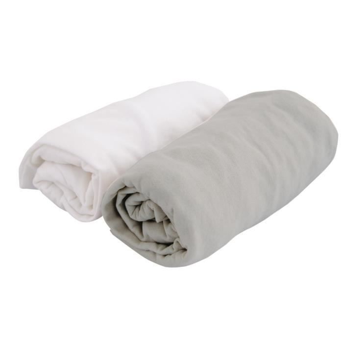 DOUX NID Lot 2 Draps-Housses Jersey Blanc et Gris Perle 70 x 140 cm - Photo n°1