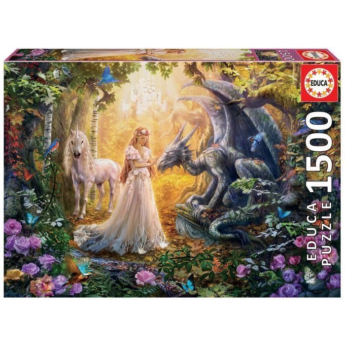 EDUCA Puzzle 1500 Dragon, Princesse Et Licorne - Photo n°1