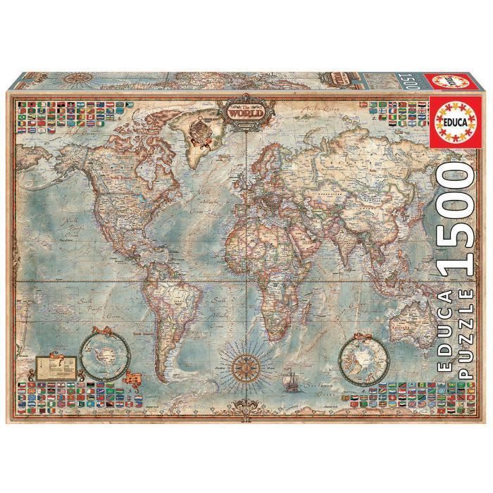 EDUCA Puzzle 1500 Pieces - Le Monde, Carte Politique - Photo n°1