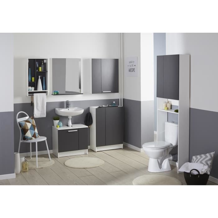 EKIPA Entourage WC 2 portes - Gris ombre et blanc - L 60 x P 22 x 184 cm - VERSA - Photo n°4