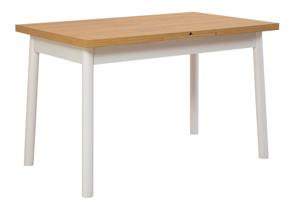 Ensemble 1 table extensible bois naturel et blanc 4 chaises 1 banc bois blanc Kontante - Photo n°6