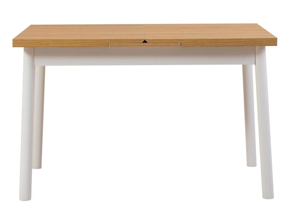 Ensemble 1 table extensible bois naturel et blanc 4 chaises 1 banc bois blanc Kontante - Photo n°7