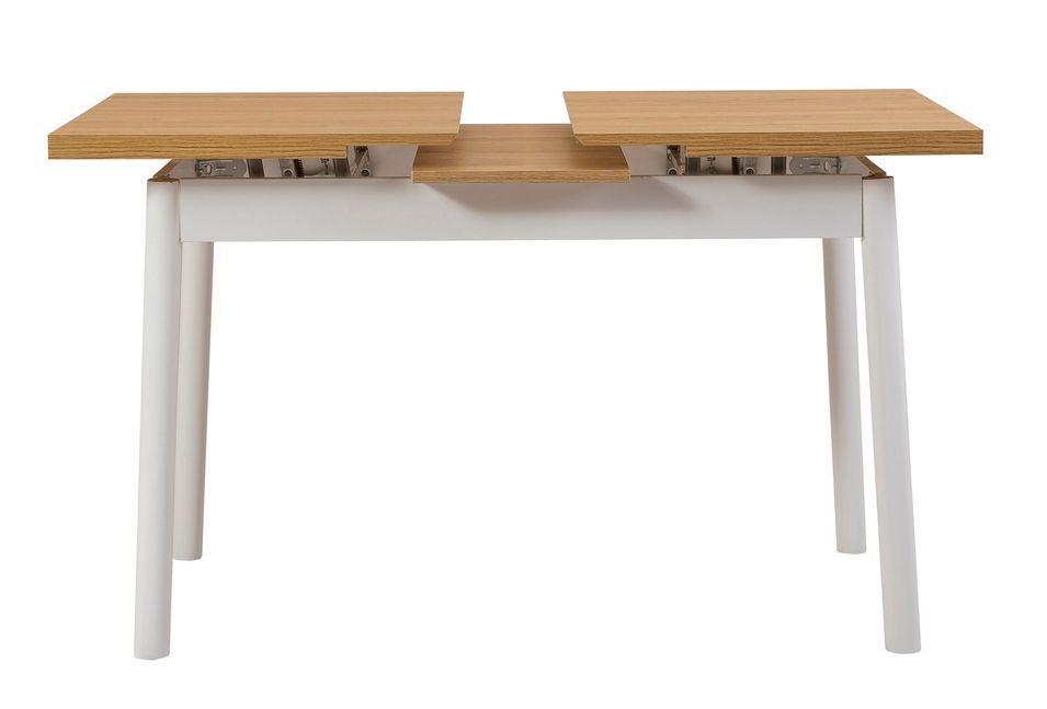 Ensemble 1 table extensible bois naturel et blanc 4 chaises 1 banc bois blanc Kontante - Photo n°8
