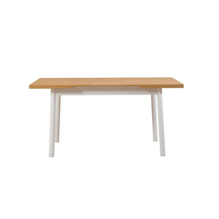 Ensemble 1 table extensible bois naturel et blanc 4 chaises 1 banc bois blanc Kontante - Photo n°9