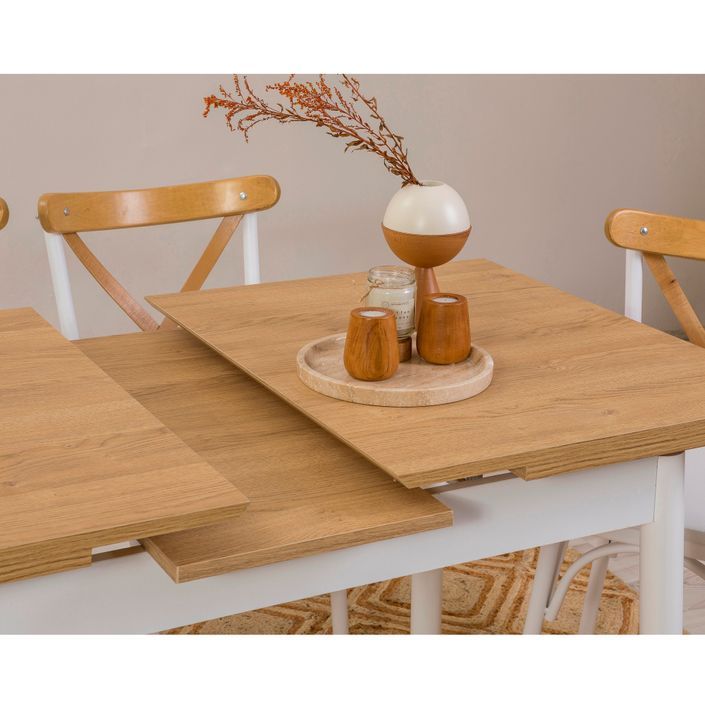 Ensemble 1 table extensible et 4 chaises bois naturel et blanc Kontante - Photo n°5