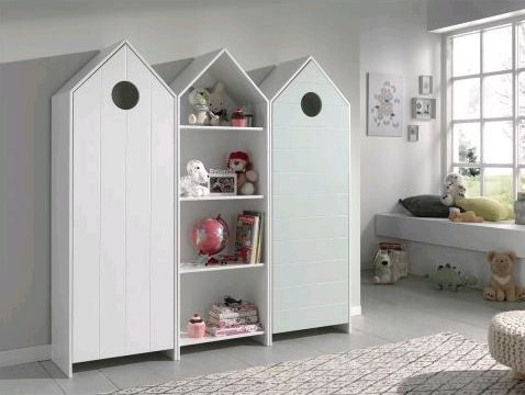 Ensemble 2 armoires enfant blanc & vert et 1 bibliothèque blanche bois laqué Camila - Photo n°1
