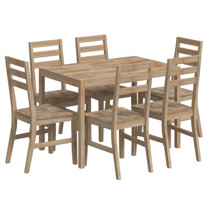 Ensemble à dîner 7 pcs Bois d'acacia solide - Photo n°3