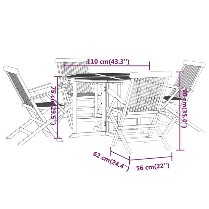 Ensemble à dîner d'extérieur pliable 5 pcs Bois solide de teck - Photo n°11